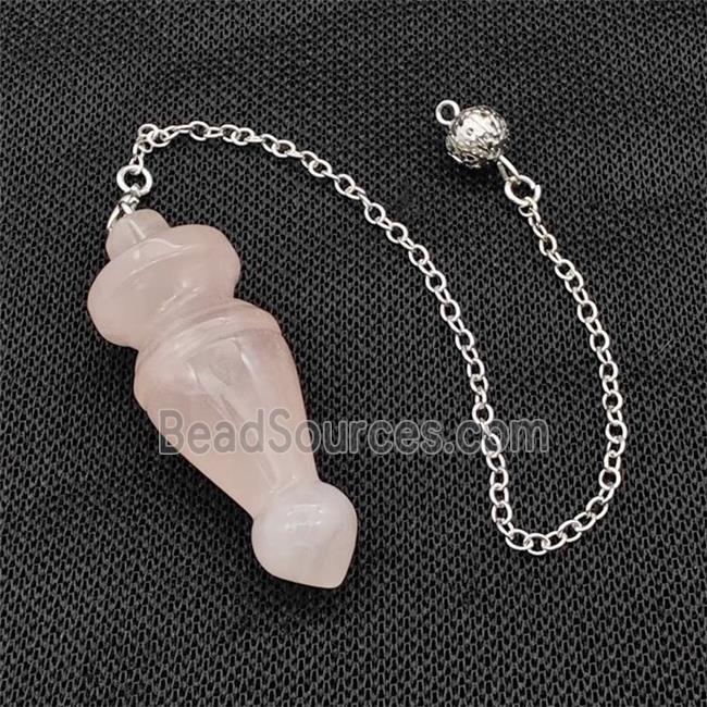 Natural Pink Rose Quartz Dowsing Pendulum Pendant With Chain Platinum Plated