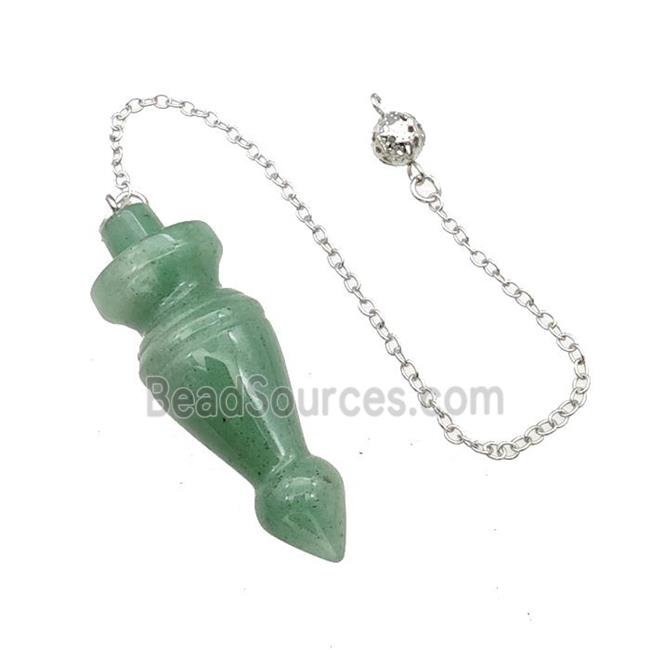 Natural Green Aventurine Dowsing Pendulum Pendant With Chain Platinum Plated