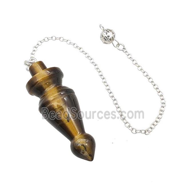 Natural Tiger Eye Stone Dowsing Pendulum Pendant With Chain Platinum Plated