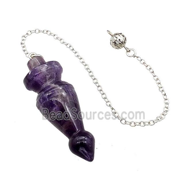 Natural Purple Amethyst Dowsing Pendulum Pendant With Chain Platinum Plated