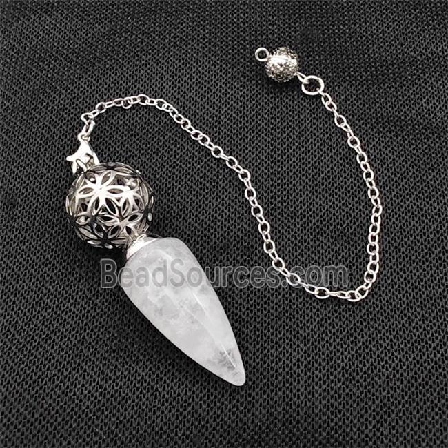 Natural Clear Quartz Dowsing Pendulum Pendant With Copper Hollow Ball Chain Platinum