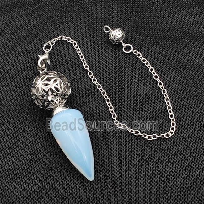 White Opalite Dowsing Pendulum Pendant With Copper Hollow Ball Chain Platinum