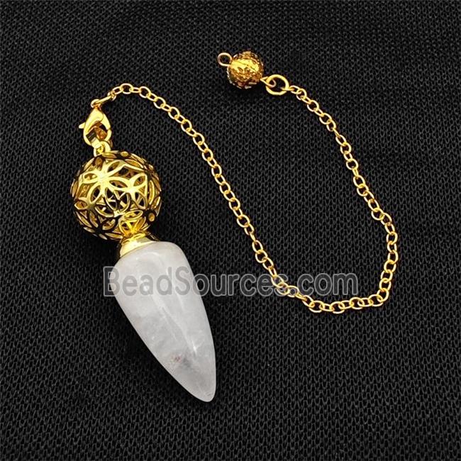 Natural Clear Quartz Dowsing Pendulum Pendant With Copper Hollow Ball Chain Gold