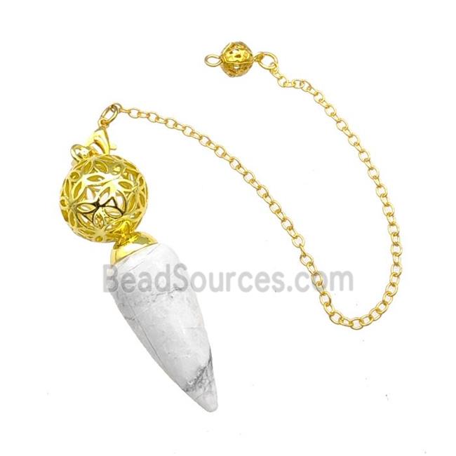 White Howlite Turquoise Dowsing Pendulum Pendant With Copper Hollow Ball Chain Gold Plated