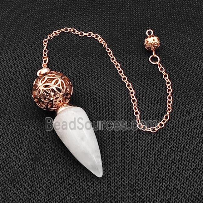 Natural Clear Quartz Dowsing Pendulum Pendant With Copper Hollow Ball Chain Rose Gold