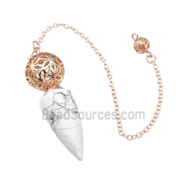 White Howlite Turquoise Dowsing Pendulum Pendant With Copper Hollow Ball Chain Rose Gold