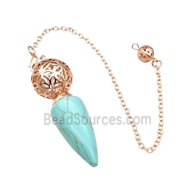 Synthetic Turquoise Dowsing Pendulum Pendant With Copper Hollow Ball Chain Rose Gold