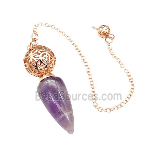 Natural Purple Amethyst Dowsing Pendulum Pendant With Copper Hollow Ball Chain Rose Gold