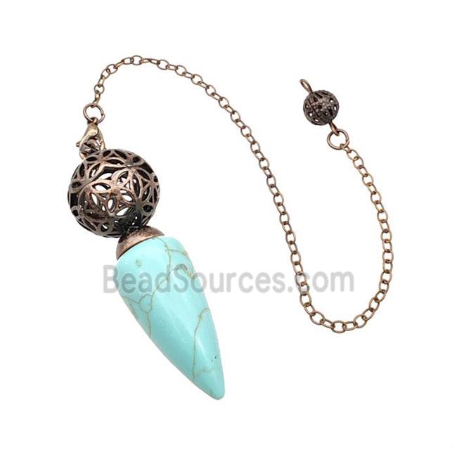 Synthetic Turquoise Dowsing Pendulum Pendant With Copper Hollow Ball Chain Antique Red