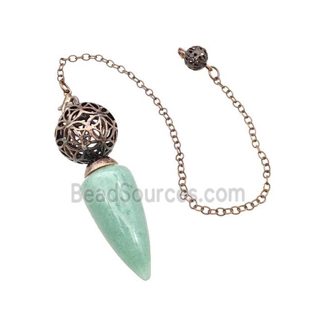 Natural Green Aventurine Dowsing Pendulum Pendant With Copper Hollow Ball Chain Antique Red