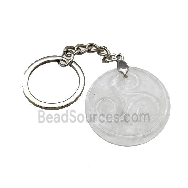 Clar Quartz Triskelion Keychain Circle Alloy Platinum Plated