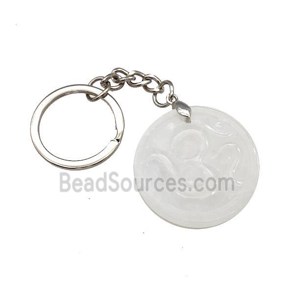 Clear Quartz Hinduism Keychain OM Circle Alloy Platinum Plated