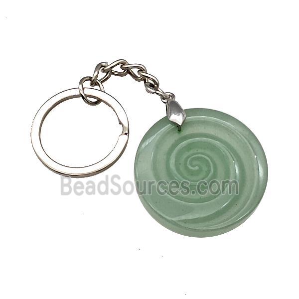 Green Aventurine Spiral Keychain Circle Alloy Platinum Plated