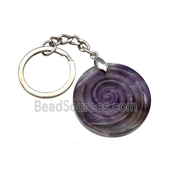 Purple Amethyst Spiral Keychain Circle Alloy Platinum Plated