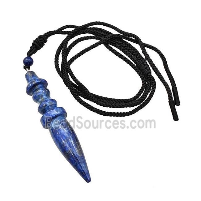 Blue Lapis Lazuli Pendulum Necklace Black Nylon Rope