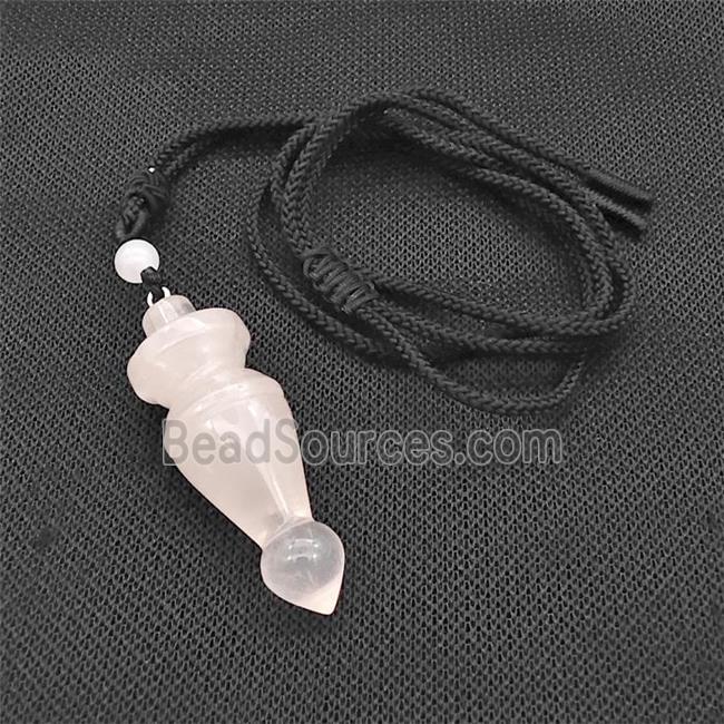 Pink Rose Quartz Pendulum Necklace Black Nylon Rope