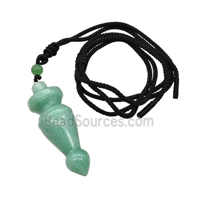 Green Aventurine Pendulum Necklace Black Nylon Rope