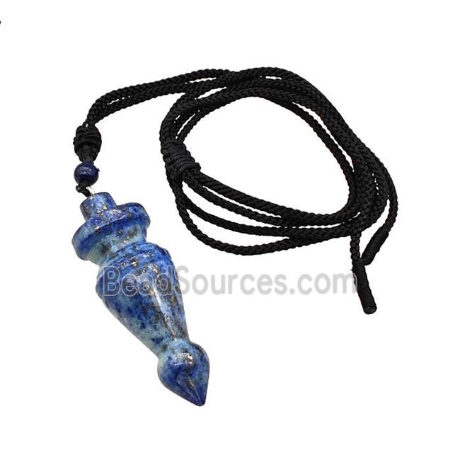 Blue Lapis Lazuli Pendulum Necklace Black Nylon Rope