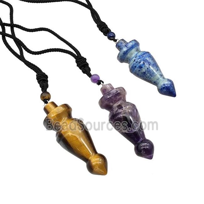 Natural Gemstone Pendulum Necklace Black Nylon Rope Mixed