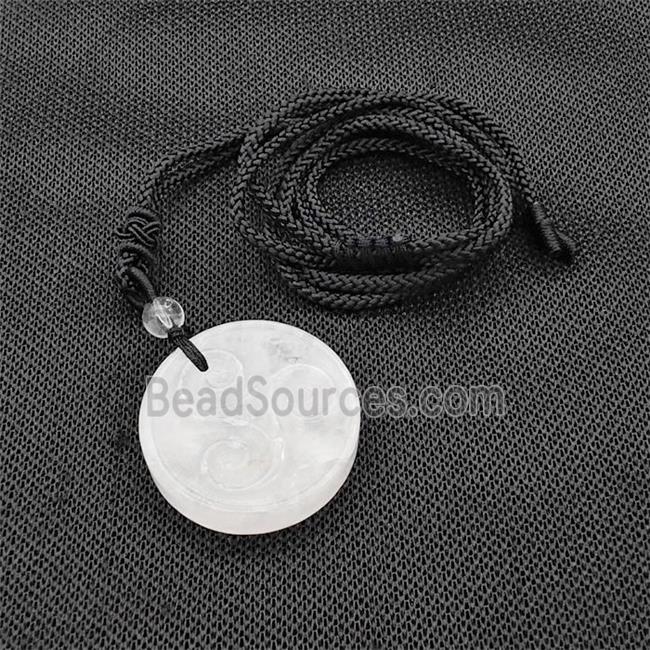 Natural Clear Quartz Triskelion Necklace Circle Black Nylon Rope