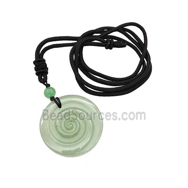 Natural Green Aventurine Spiral Necklace Circle Black Nylon Rope