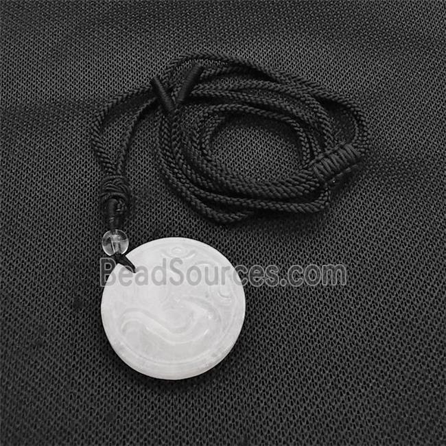 Natural Clear Quartz Hinduism Necklace Circle Black Nylon Rope