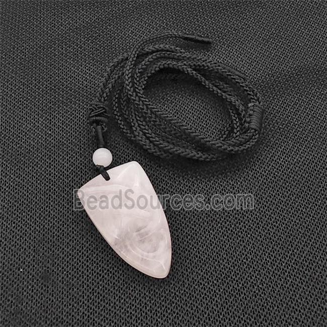 Natural Pink Rose Quartz Viking Arrowhead Necklace Circle Black Nylon Rope