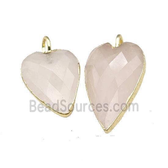 Natural Pink Rose Quartz Heart Pendant Faceted Gold Plated