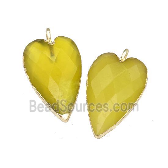 Lemon Jade Heart Pendant Faceted Gold Plated