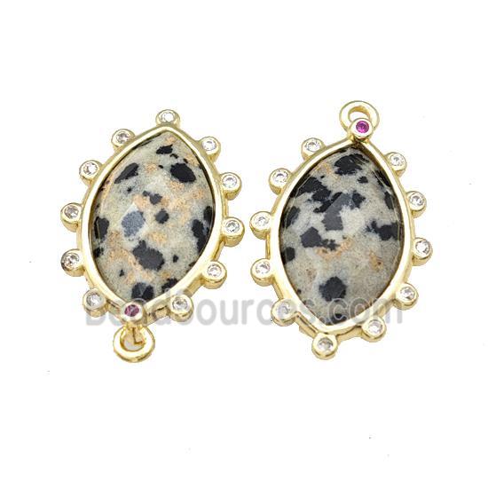 Natural Black Dalmatian Jasper Eye Pendant Gold Plated