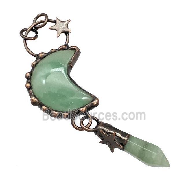 Green Aventurine Moon Pendant Sun Antique Red