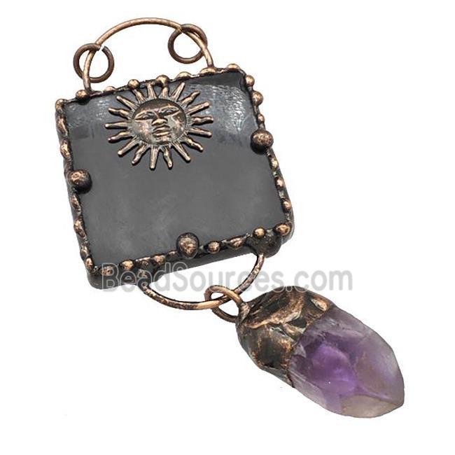 Black Obsidian Lock Pendant With Amethyst Antique Red