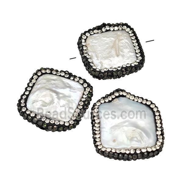 Baroque Style Pearl Slice Beads Pave Rhinestone Freeform