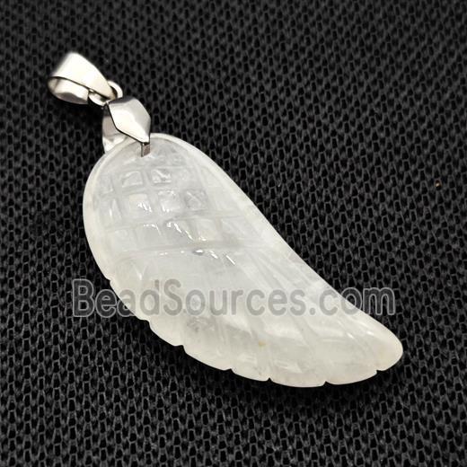 Natural Clear Quartz Angel Wings Pendant Carved