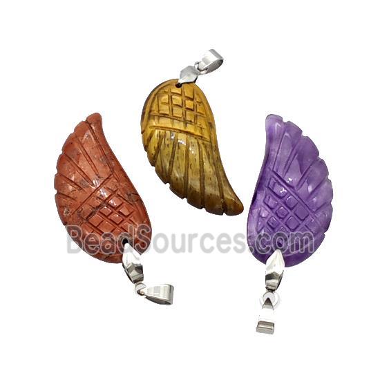 Natural Gemstone Angel Wings Pendant Carved Mixed