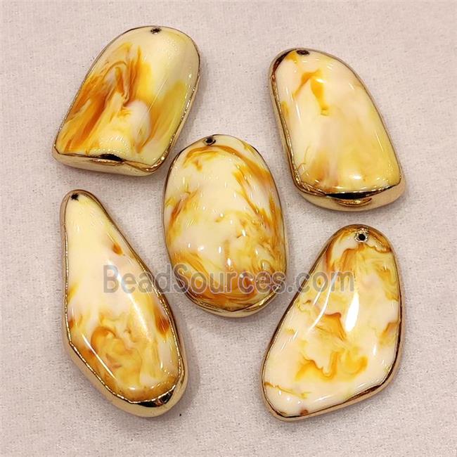 Synthetic Amber Pendant Mixed Shape Resin Yellow Gold Plated