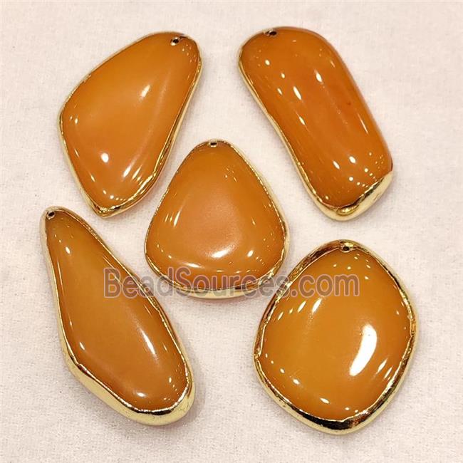 Synthetic Amber Pendant Mixed Shape Resin Orange Gold Plated