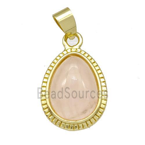 Natural Pink Rose Quartz Teardrop Pendant Gold Plated