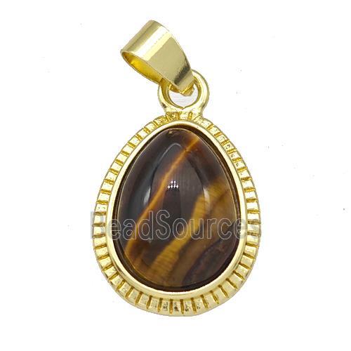 Natural Tiger Eye Stone Teardrop Pendant Gold Plated