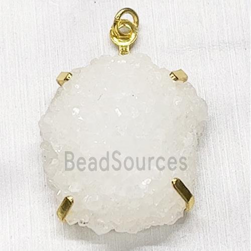 Naturel Quartz Druzy Pendant Freeform Gold Plated