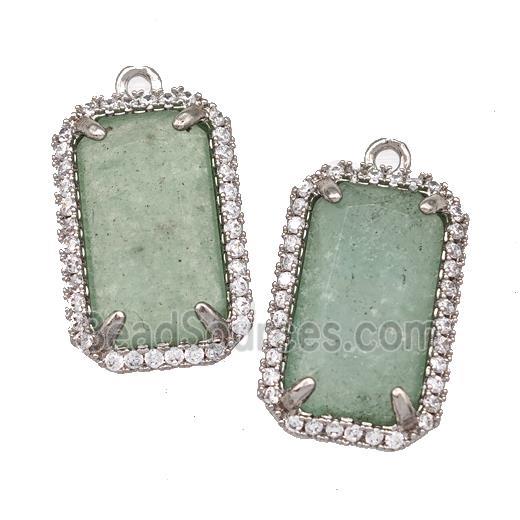 Green Strawberry Quartz Rectangle Pendant Copper Pave Zircon Platinum Plated