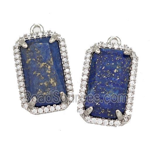 Natural Lapis Lazuli Rectangle Pendant Copper Pave Zircon Platinum Plated