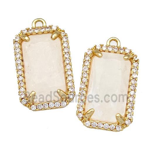 Clear Crystal Quartz Rectangle Pendant Copper Pave Zircon Gold Plated