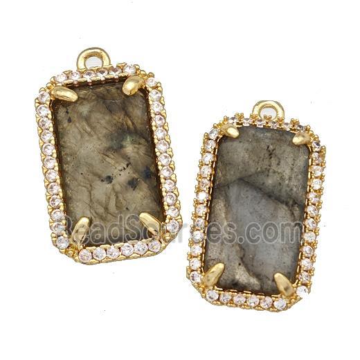 Natural Labradorite Rectangle Pendant Copper Pave Zircon Gold Plated