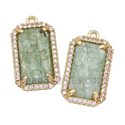 Green Strawberry Quartz Rectangle Pendant Copper Pave Zircon Gold Plated