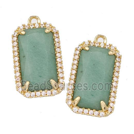 Green Aventurine Rectangle Pendant Copper Pave Zircon Gold Plated