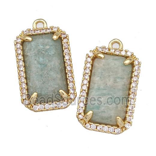 Green Amazonite Rectangle Pendant Copper Pave Zircon Gold Plated