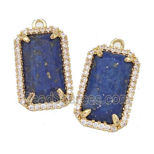 Natural Lapis Lazuli Rectangle Pendant Copper Pave Zircon Gold Plated