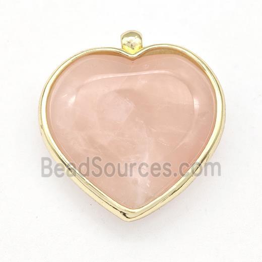 Natural Pink Rose Quartz Heart Pendant Gold Plated