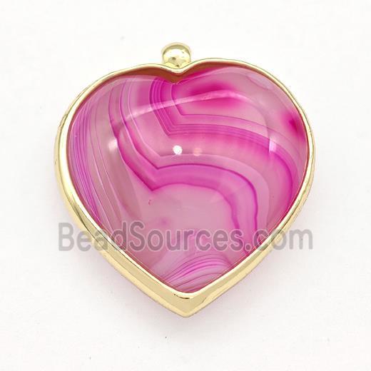 Hotpink Banded Agate Heart Pendant Stripe Dye Gold Plated